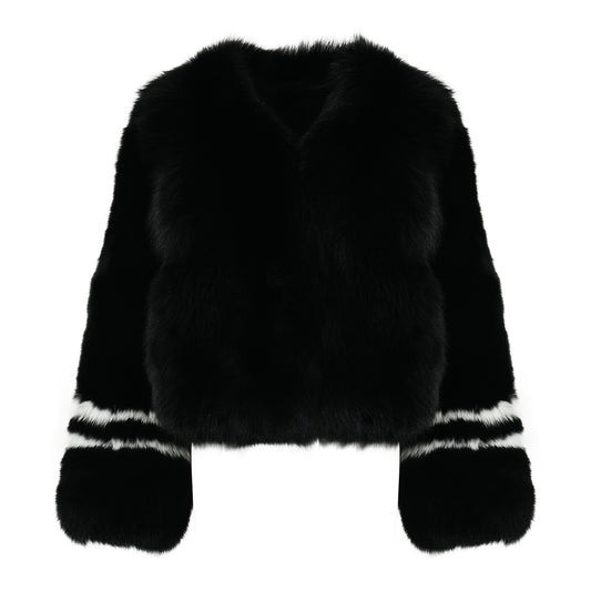 Crew Neck Fluffy Real Fox Fur Coat Custom Color for women