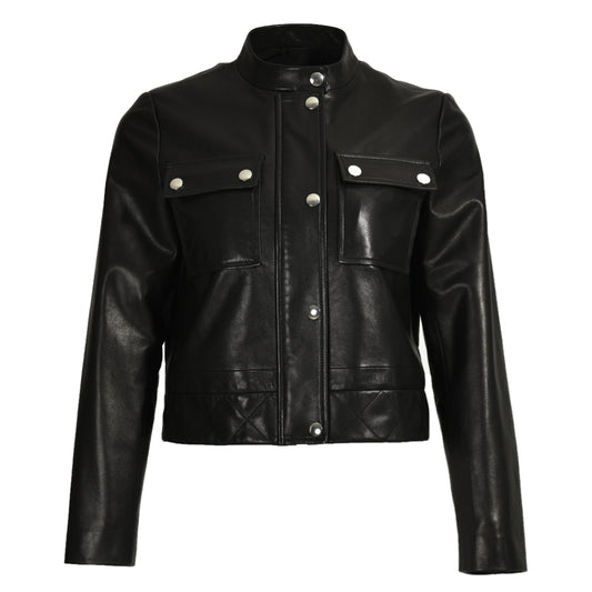 short Length Real Sheepskin Leather Jacket Motorcycle Jacket