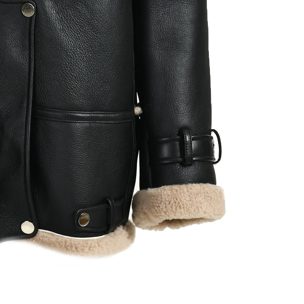 Winter Warm Thick Genuine Leather Jacket Turtle Neck Lamb Fur Jacket Women Fur Sheep Shearling Coat