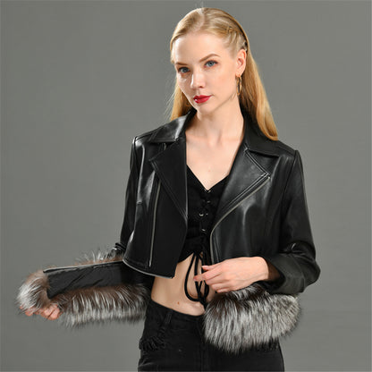 Jaxmonoy Leather Jacket With Silver Fox Fur