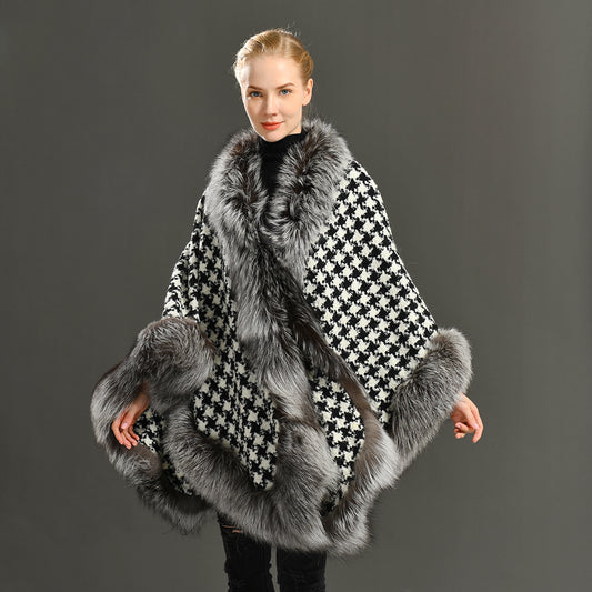 Jaxmonoy Autumn and Winter Outerwear Cashmere Coat With Cloak Real Fox Fur