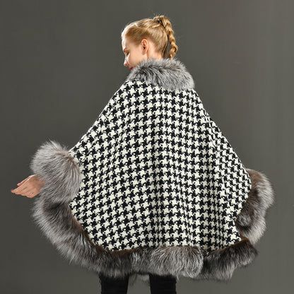 Jaxmonoy Autumn and Winter Outerwear Cashmere Coat With Cloak Real Fox Fur