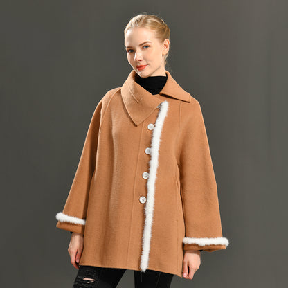 Jaxmonoy Fashion Women Cashmere Coat With White Button