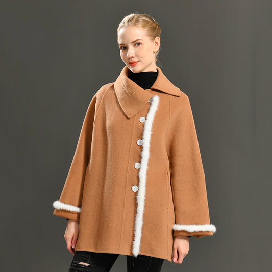 Jaxmonoy Fashion Women Cashmere Coat With White Button