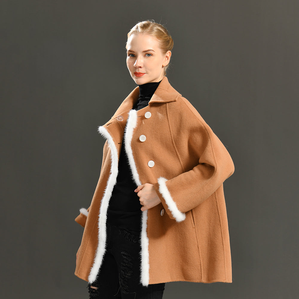 Jaxmonoy Fashion Women Cashmere Coat With White Button