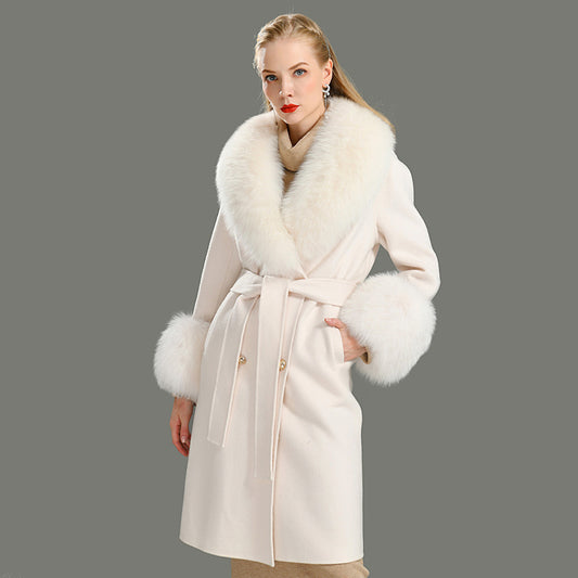 Jaxmonoy Cashmere Overcoat With Real Fur Collar And Cuffs