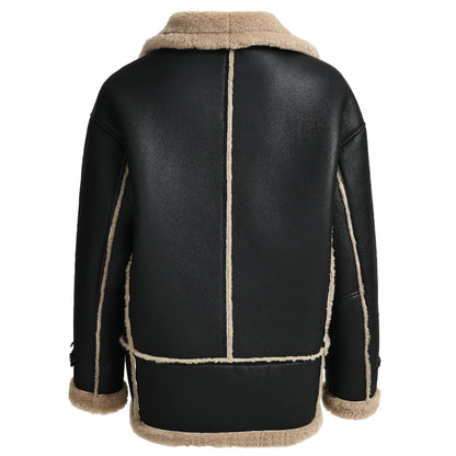 Winter Warm Thick Genuine Leather Jacket Turtle Neck Lamb Fur Jacket Women Fur Sheep Shearling Coat