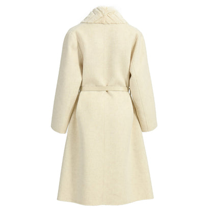 Long Wool Cashmere Winter Coats For Woman With Real Fur Belt Design