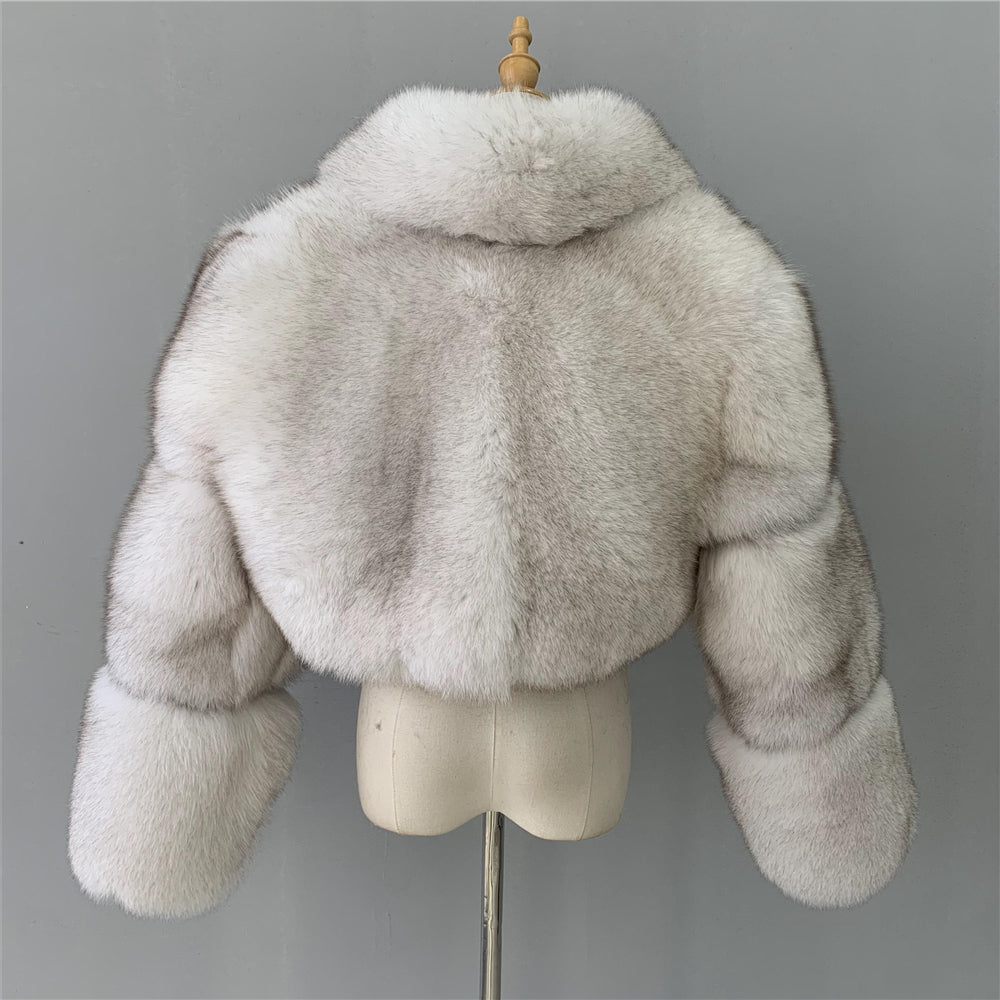 Jaxmonoy Elegant Real Fox Fur Coat With Big Fox Fur Collar