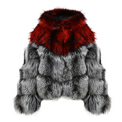 Regular Length Real Sliver Fox Fur Coat With Hood Design Wholesale Fashion Women's Winter Fur Coats