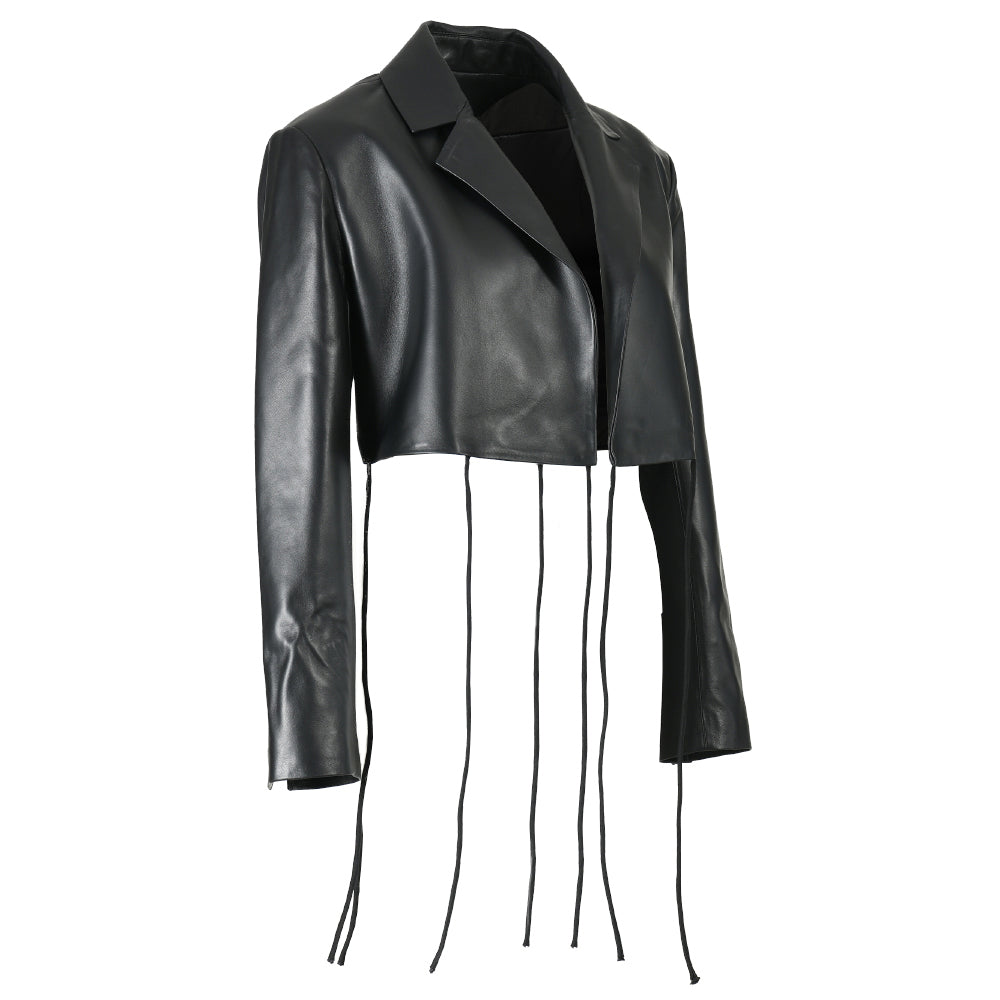 New Design Detachable Cropped Genuine Leather Jacket