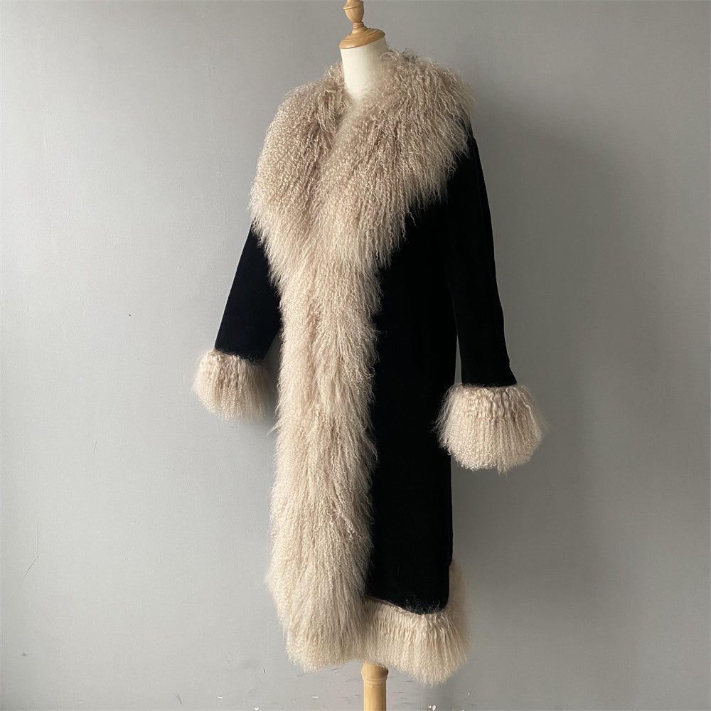 Female Teddy Coat With Mongolian Fur Custom Popular Real Lamb Wool