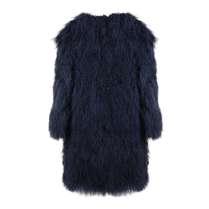 Winter Fluffy Fashion Luxury Custom Color Long Hair Mongolian Fur Collar Coat