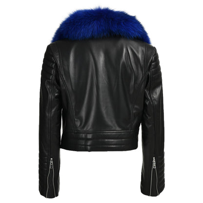 Fashion Short Style Real Leather Jacket With Real Fox Fur Collar Women