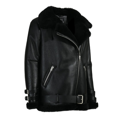 Regular Length Real Leather Jacket With Belt Design Custom Genuine Sheep Shearling Jacket Women