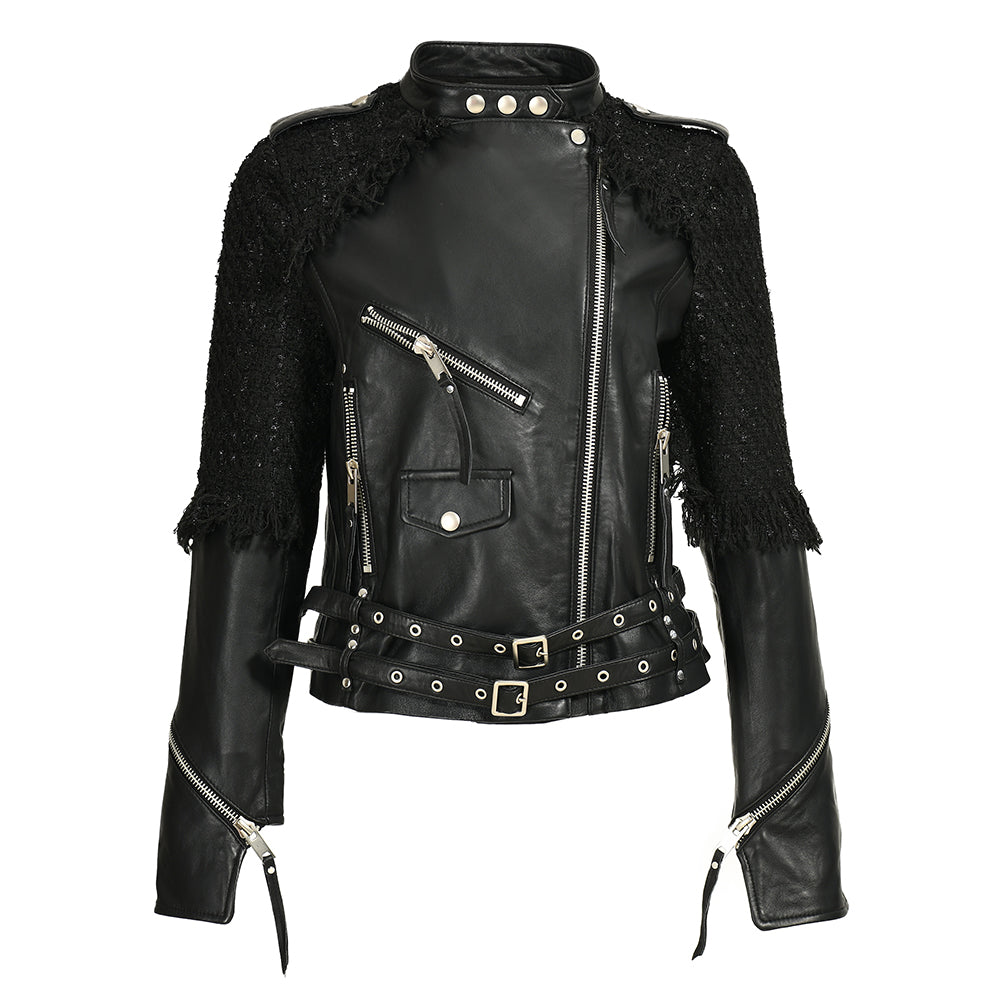 Custom Special Belt Tassels Design Spring Popular Best Seller Leather Jacket