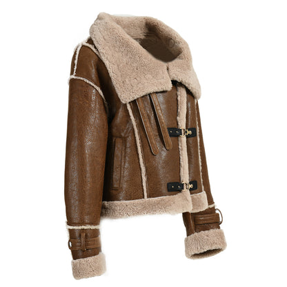 Warm Thick Regular Length Shearling Coat With Real Fur Wholesale Genuine Shealring Jacket Women Winter