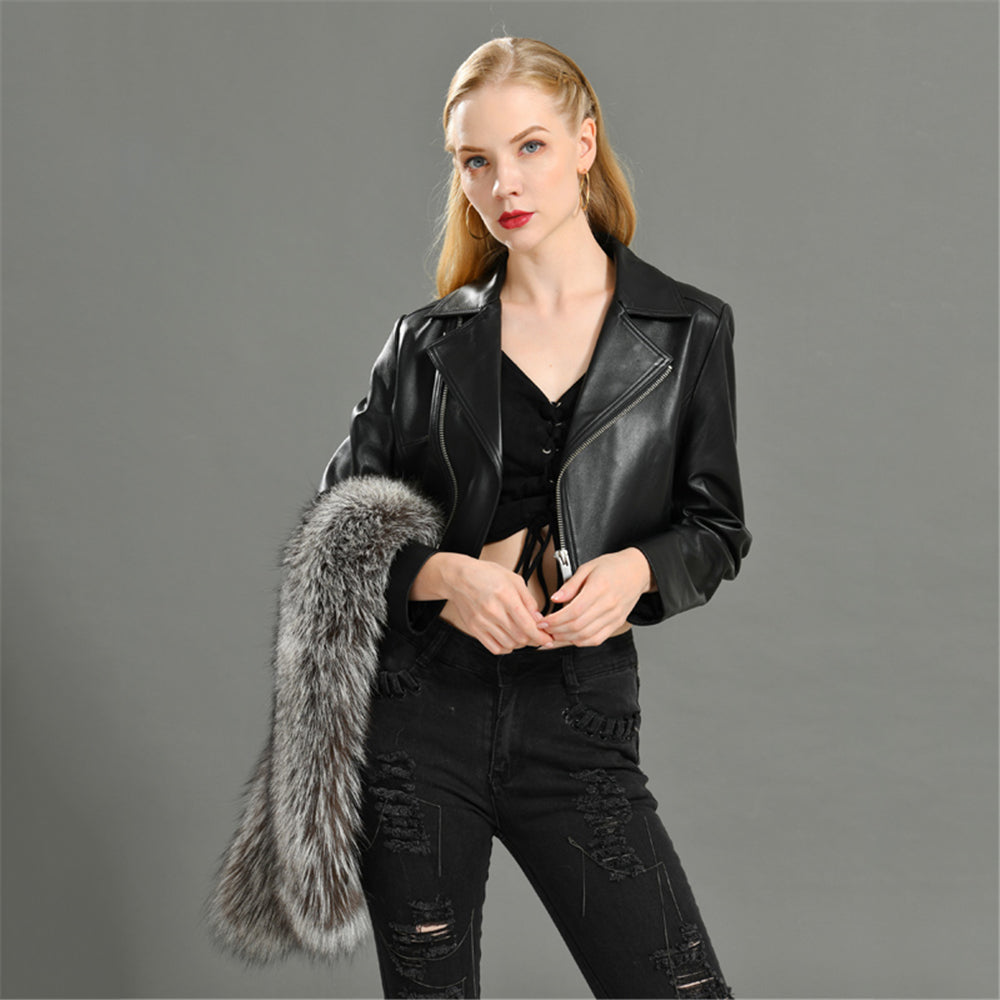 Jaxmonoy Leather Jacket With Silver Fox Fur