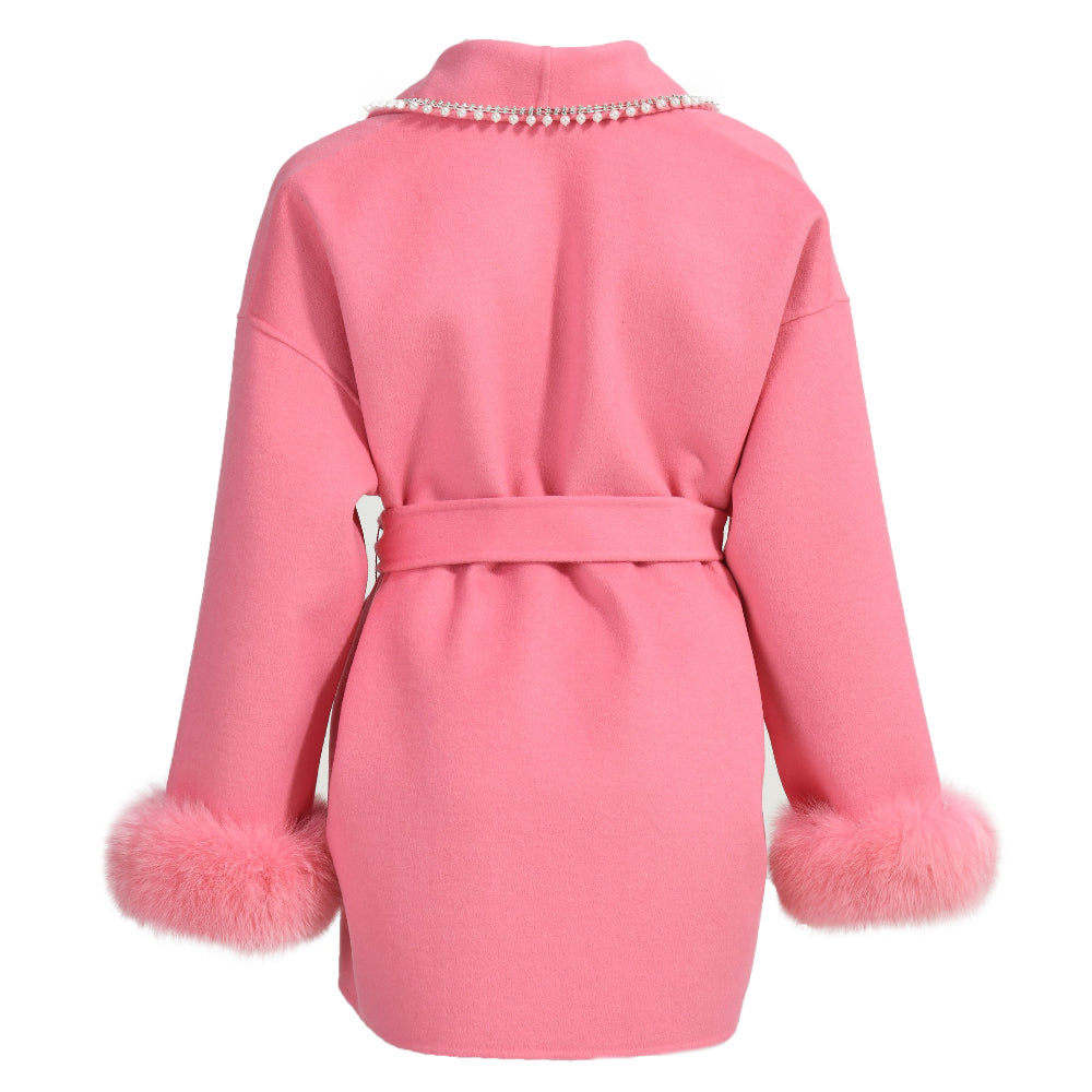 Cashmere Coat With Real Fox Fur Cuffs Winter Double Long Wool Coat