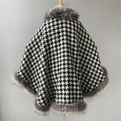 Jaxmonoy Autumn and Winter Outerwear Cashmere Coat With Cloak Real Fox Fur