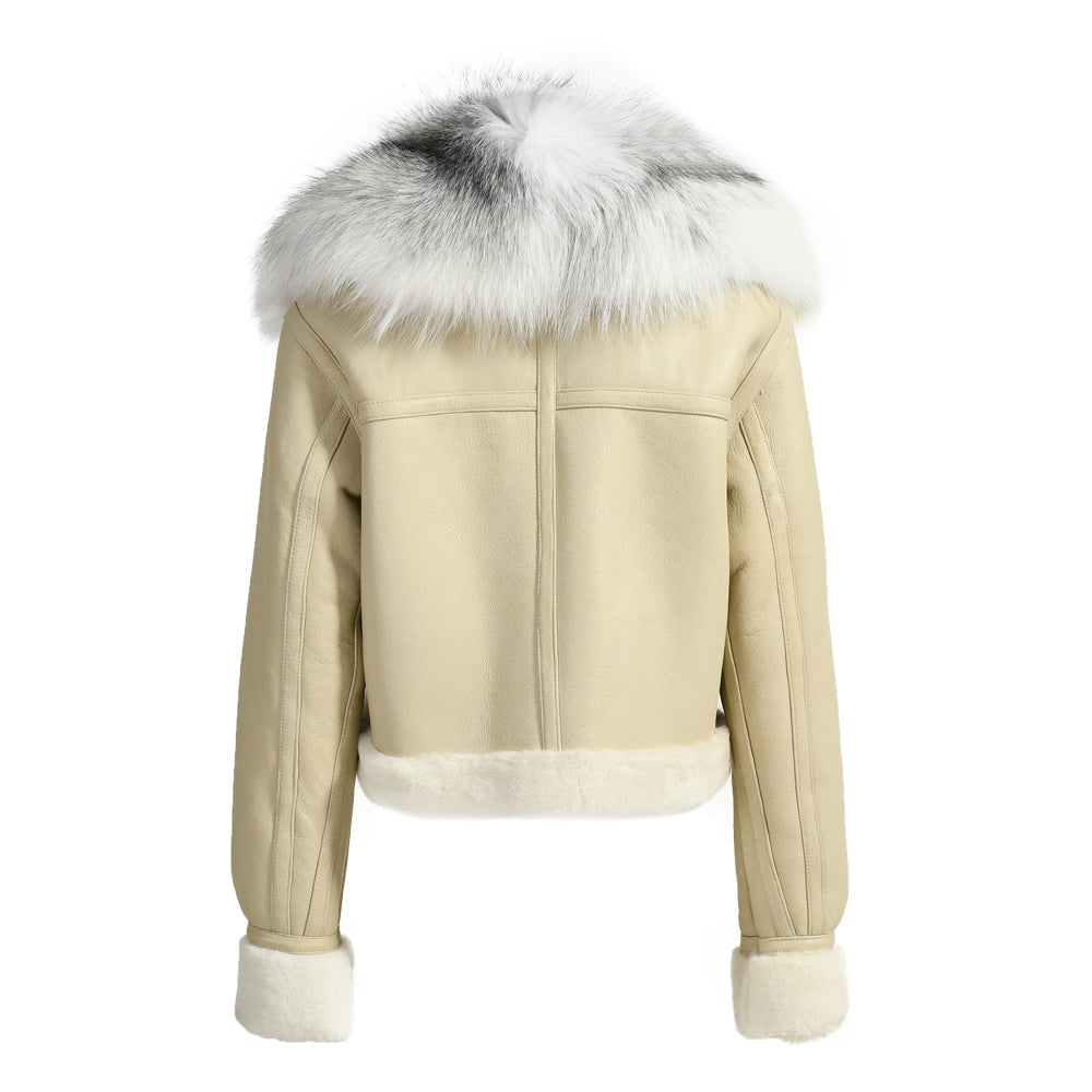 Winter Warm Thick Shearling Coat With Removable Real Luxury Fur Collar Women Genuine Shearling Jacket Coat