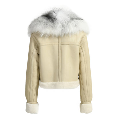 Winter Warm Thick Shearling Coat With Removable Real Luxury Fur Collar Women Genuine Shearling Jacket Coat