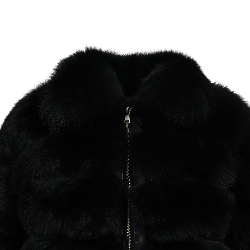 Regular Length Fluffy Fox Fur Coar With Zipper Design Fashion Ladies 100% Real Fox Fur Coats