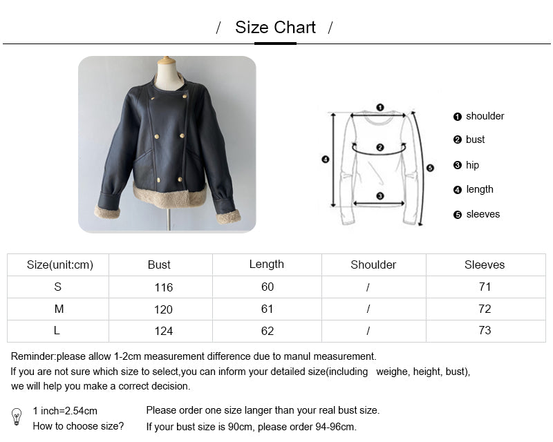 Winter Warm Crew Neck Leather Jacket With Lamb Fur  High Quality Sheepskin