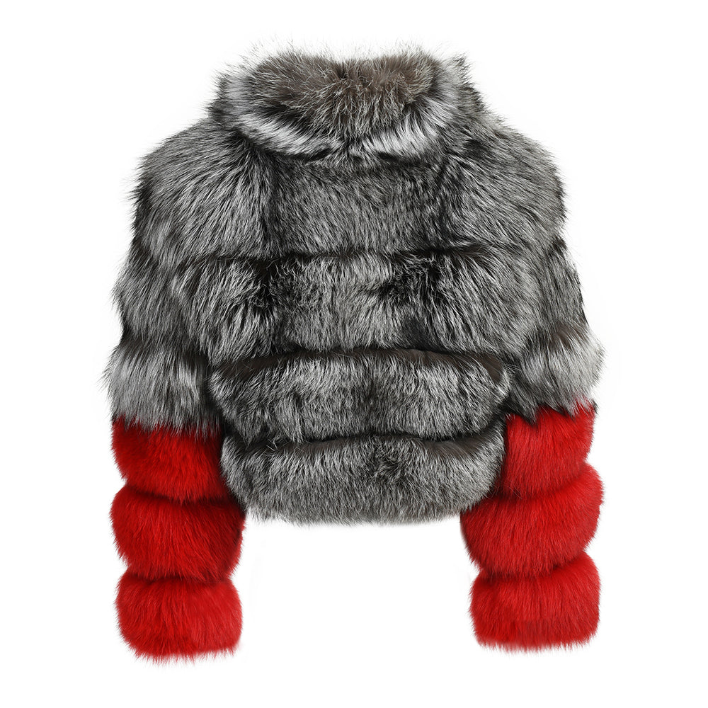 Mixed Color Genuine Fluffy Silver Fox Fur Wholesale Fashion Women Fox Fur Coats Real Sale