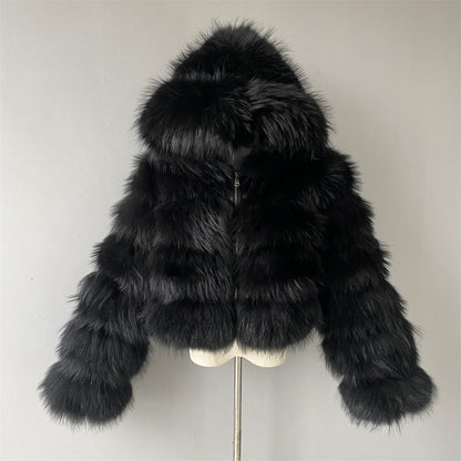 Thick Waerm Hooded Fluffy Real Fox Fur Jacket Zipper Design Custom Color Women Wholesale Winter Real Fur Coat