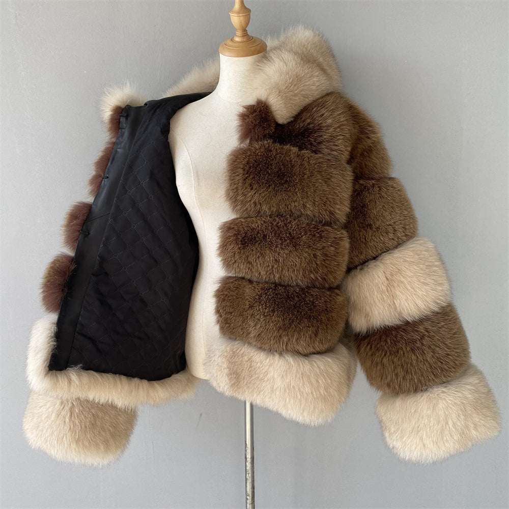 Mixed Color Real Fluffy Fox Fur Coat With Hood Design Wholesale Popular Winter Clothes For Women