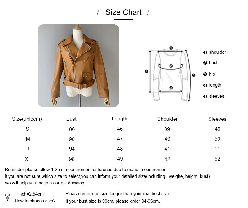 Spring Pure Color Genuine Leather Jackets With Belt And Zipper