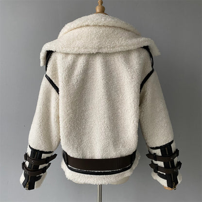 Thick Warm Genuine Sheepskin Shearling Jacket With Real Leather Belt Fashion Women Teddy Bear Shearling Sheep Coat