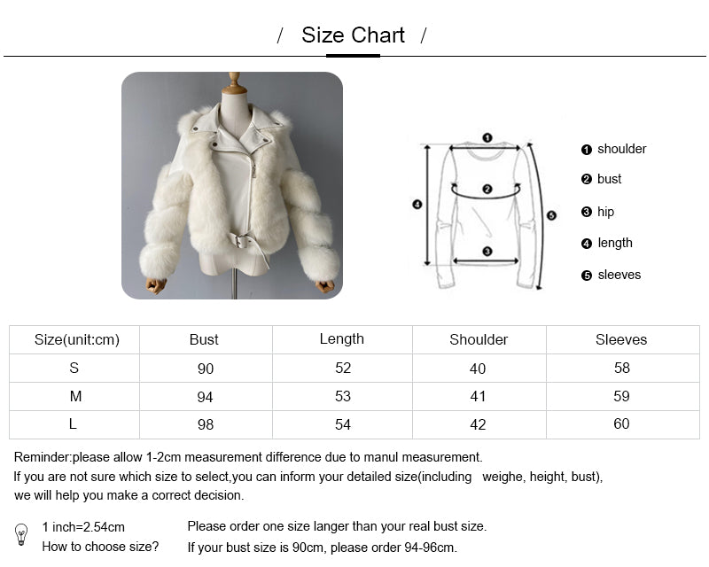 Turn-down Collar Real Fox Fur Zipper Belt Design Custom Genuine Leather Jacket Women