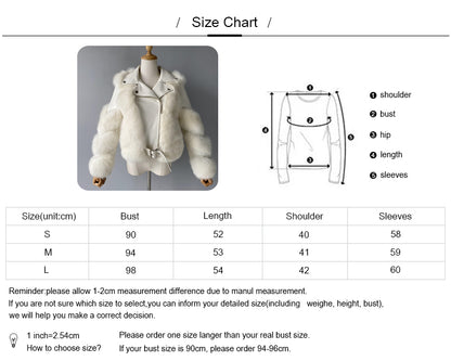 Turn-down Collar Real Fox Fur Zipper Belt Design Custom Genuine Leather Jacket Women