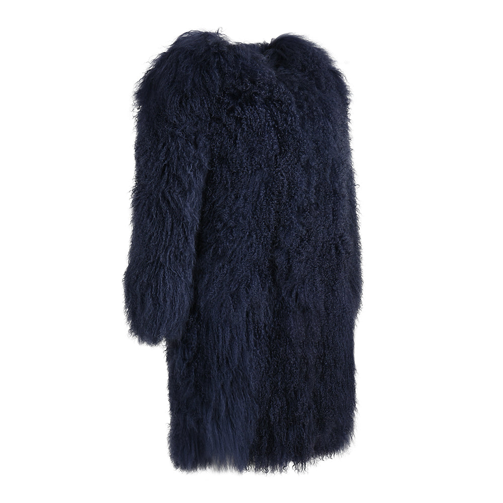 Winter Fluffy Fashion Luxury Custom Color Long Hair Mongolian Fur Collar Coat