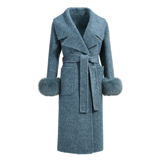 New Style Double-sided Cashmere Coat With Removable Fur Cuffs Custom Fashion Women Long Wool Cashmere Coat