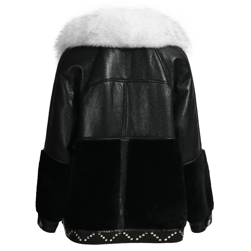 Winter Warm Thick Shearling Coat With Luxury Fox Fur Collar High Quality Genuine Leather Shearling Jacket Women Custom