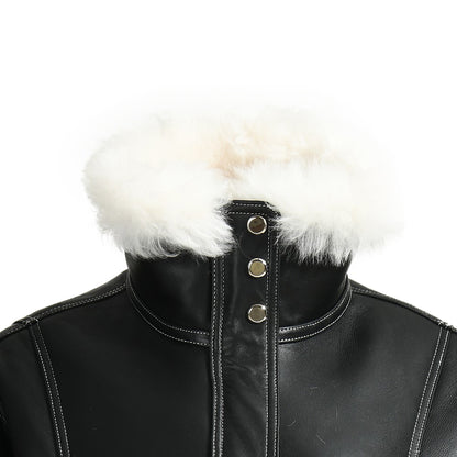 Genuine Leather Shearling Coats With Sheep Fur Collar Custom