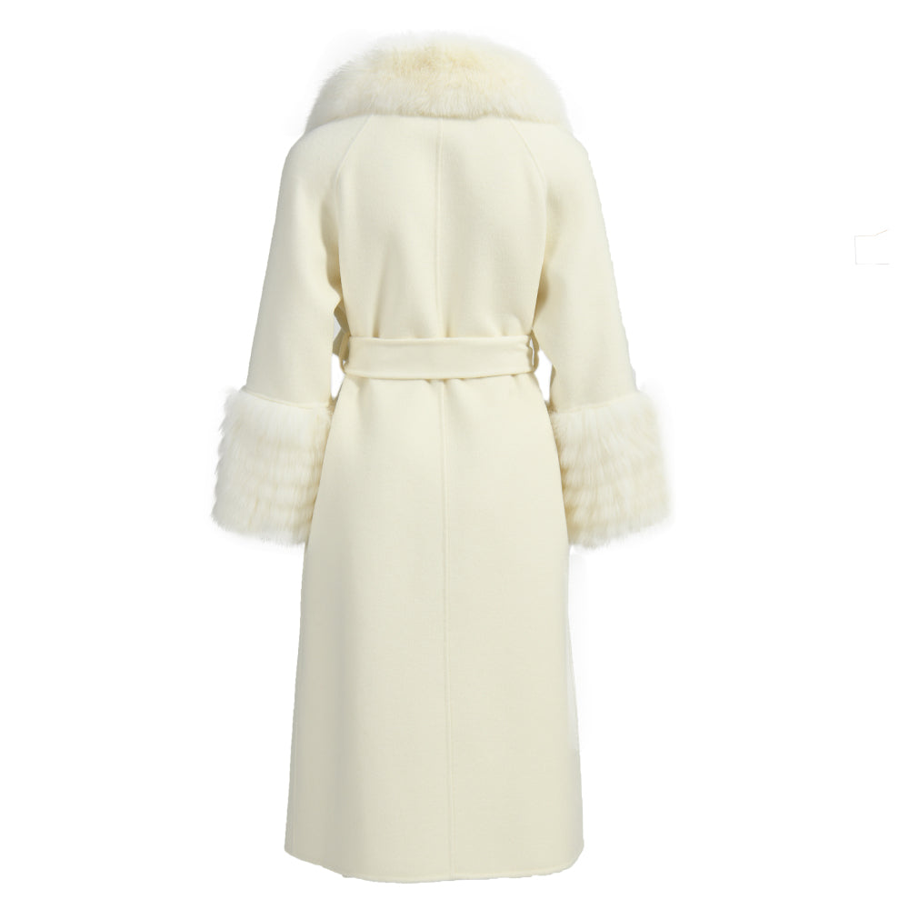 Colorful Long Cashmere Coat With Real Fox Fur Winter Fashion Trench Coat