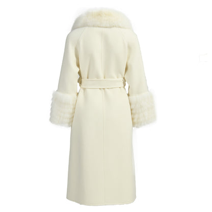 Colorful Long Cashmere Coat With Real Fox Fur Winter Fashion Trench Coat