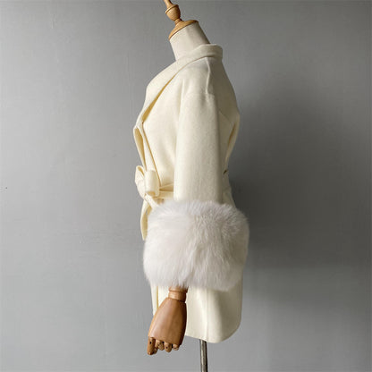 Windbreaker Style Elegant Silhouette Breathable Wool Cashmere Coat With Fur