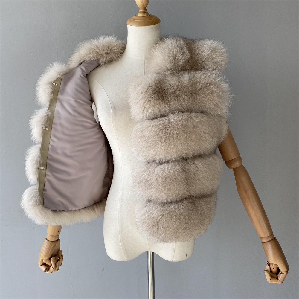 Ladies Custom Regular Length Detachable Fur Sleeves Wholesale Winter Custom Real Fox Fur Women