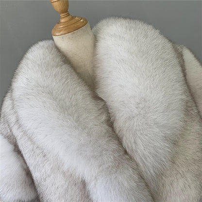 Jaxmonoy Elegant Real Fox Fur Coat With Big Fox Fur Collar