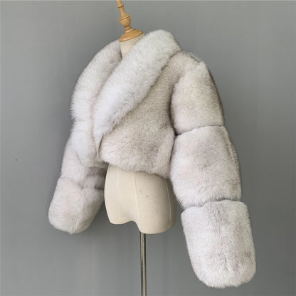 Jaxmonoy Elegant Real Fox Fur Coat With Big Fox Fur Collar