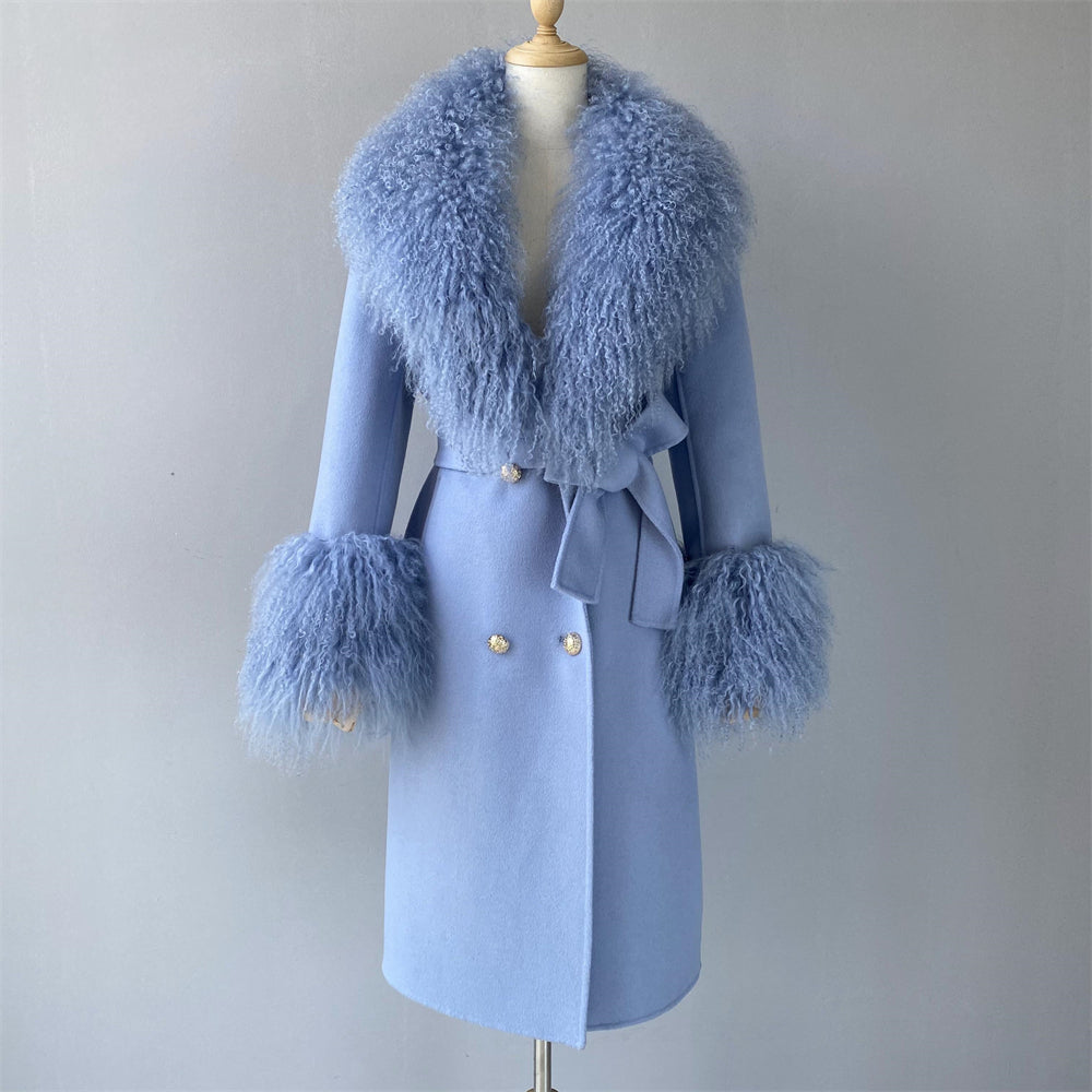 Handmade Double Face Cashmere Wool Coats Real Mongolian Belt Design