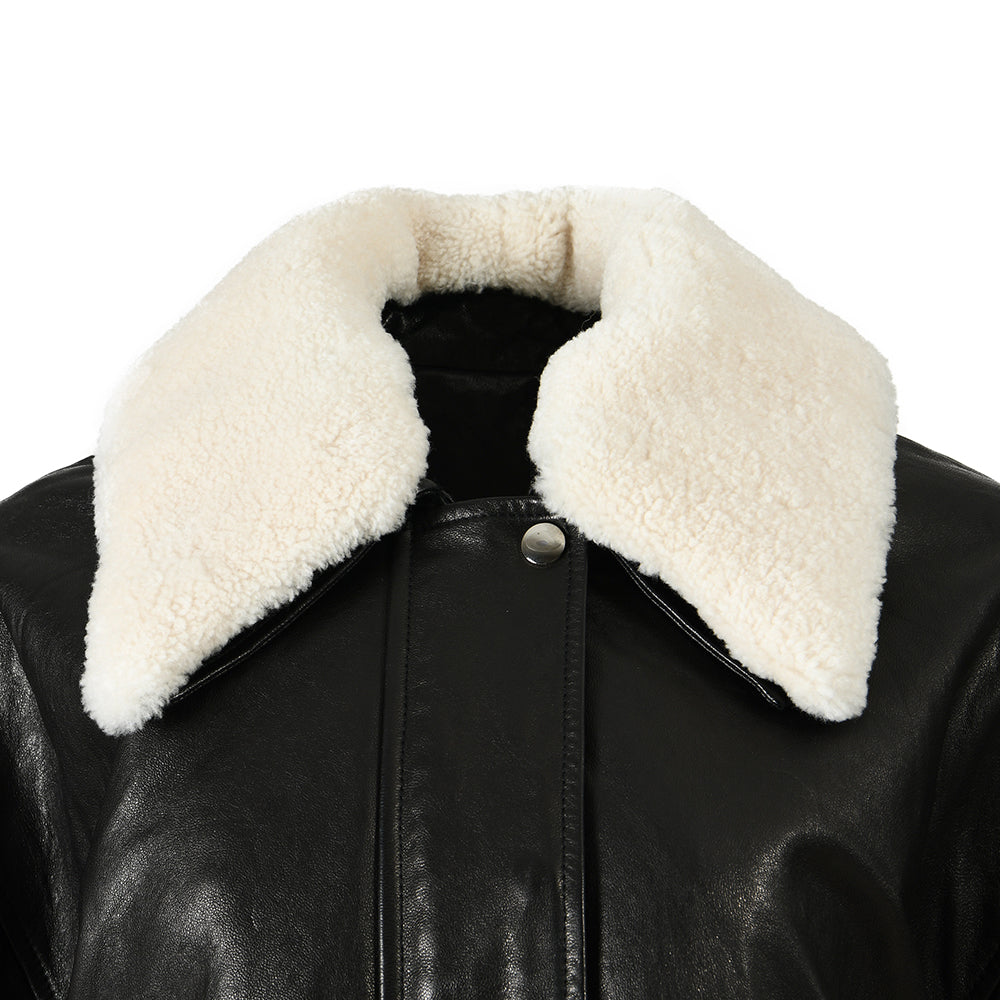 Real Leather Jacket With Detachable Sheep Fur Collar