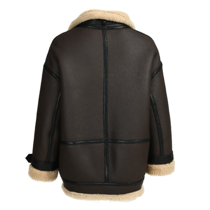 Thick Genuine Shearling Jacket Regular Length Sheep Leather Shearling Fur Leather Coat For Women