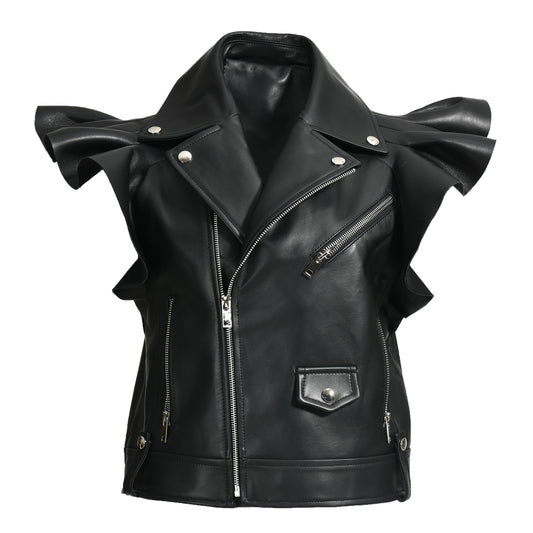 Leather Gilet Metal Zipper Design Custom Color Women Genuine Sheepskin Leather Vest Jacket