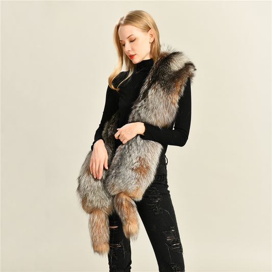 Jaxmonoy Trending Fashion Winter Luxurious Style Outwear Real Fox Fur Shawl